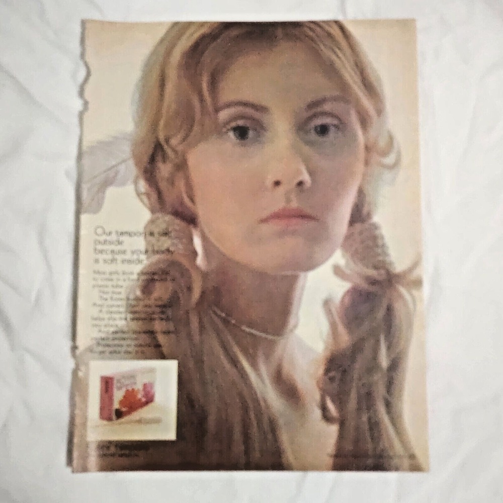 Vintage 1971 Kotex Tampons Print Ad Blonde Model Feather Hair Clipping 8x11